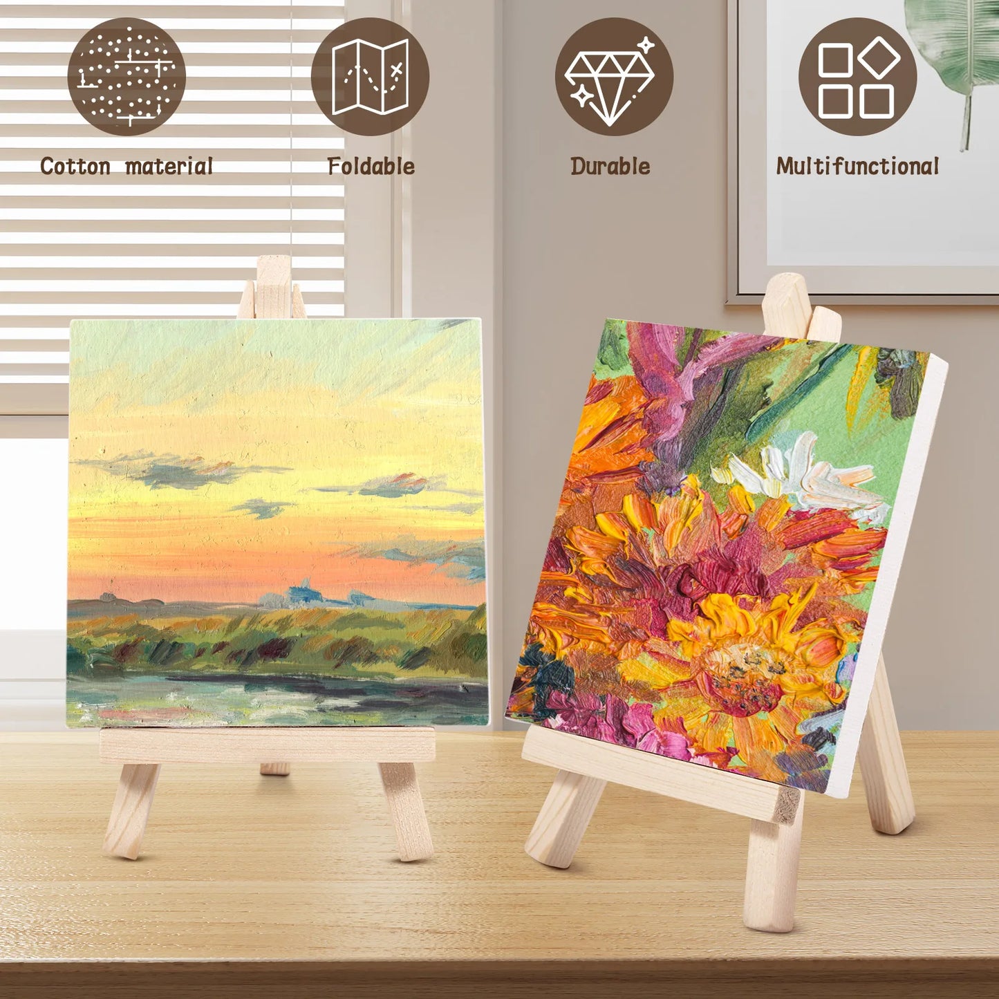 14pcs Mini Canvas And Wooden Easel Set