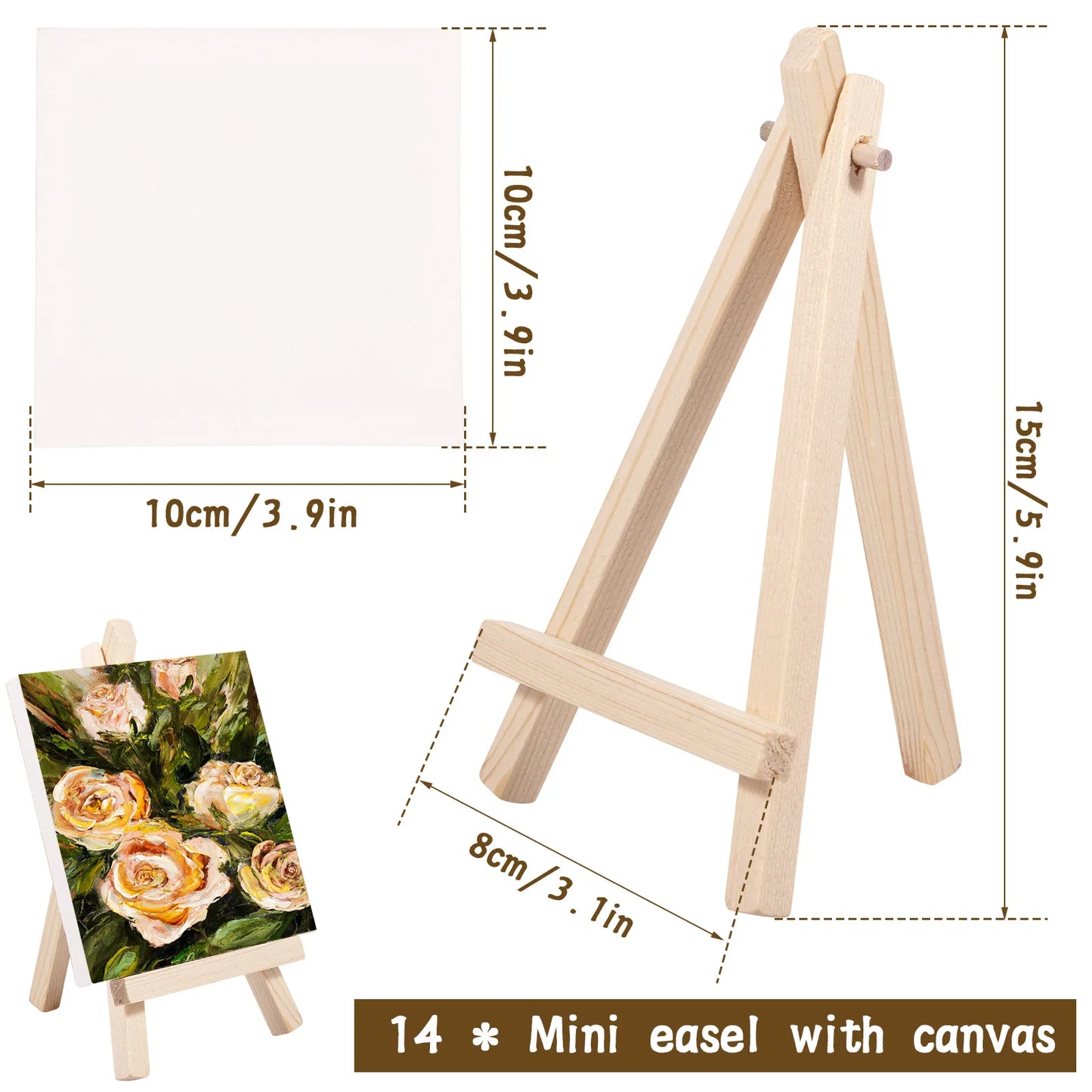 14pcs Mini Canvas And Wooden Easel Set