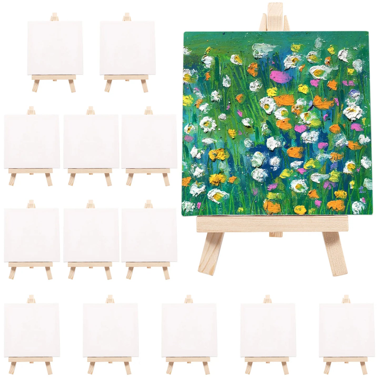 14pcs Mini Canvas And Wooden Easel Set