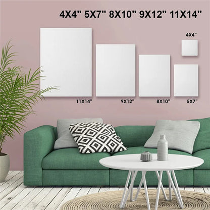 Pack of 4 White Blank Square Cotton Canvas Wooden Board Frame