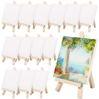 14pcs Mini Canvas And Wooden Easel Set