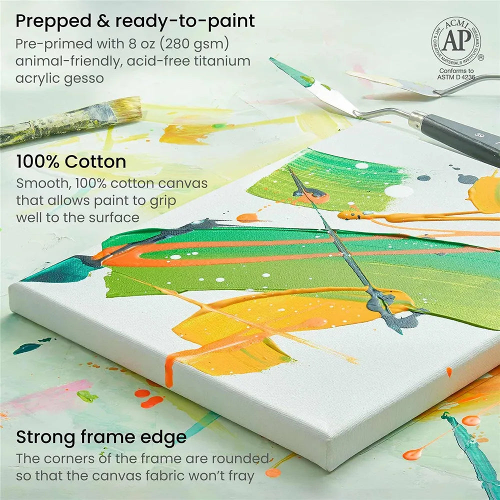 Pack of 4 White Blank Square Cotton Canvas Wooden Board Frame