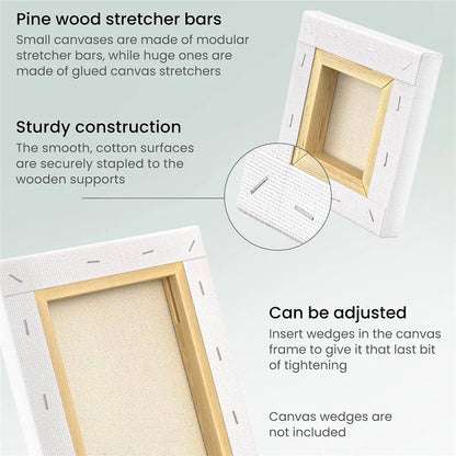 Pack of 4 White Blank Square Cotton Canvas Wooden Board Frame