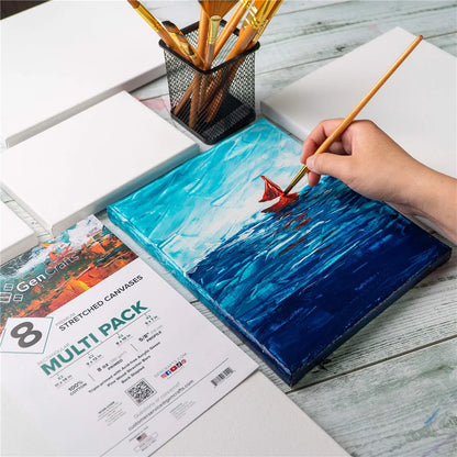 Pack of 4 White Blank Square Cotton Canvas Wooden Board Frame
