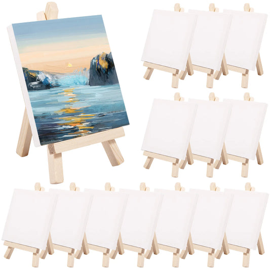 14pcs Mini Canvas And Wooden Easel Set