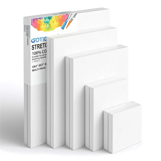 Pack of 4 White Blank Square Cotton Canvas Wooden Board Frame