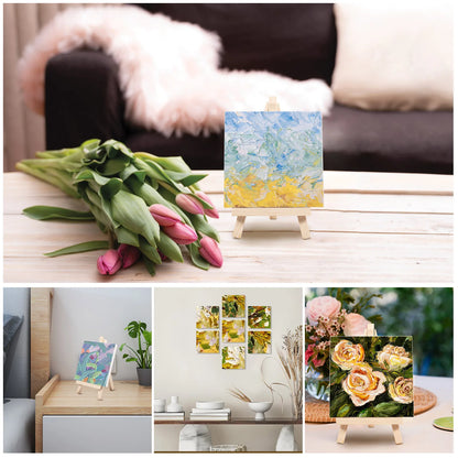 14pcs Mini Canvas And Wooden Easel Set